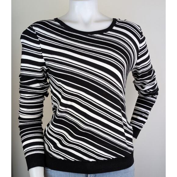 NEW Worthington Sweater Medium Black White Bold Stripe Jersey Knit Long Sleeve - Picture 3 of 9